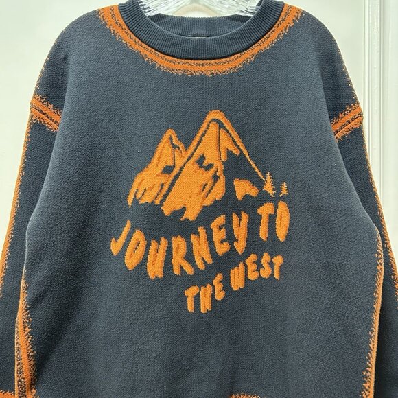 Vintage Kama Men Sweater Retro Crew Neck 80s Graphic Pullover Blue Orange Medium - Picture 2 of 11
